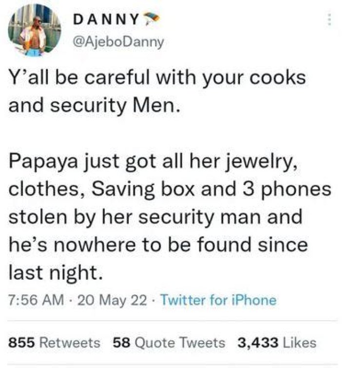 Papaya Ex’s Security Guard Disappears After Reportedly Stealing Jewelry, 3 Phones