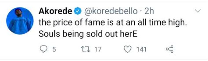Souls Being Sold Out Here – Korede Bello Says As He Reveals The Price Of Fame